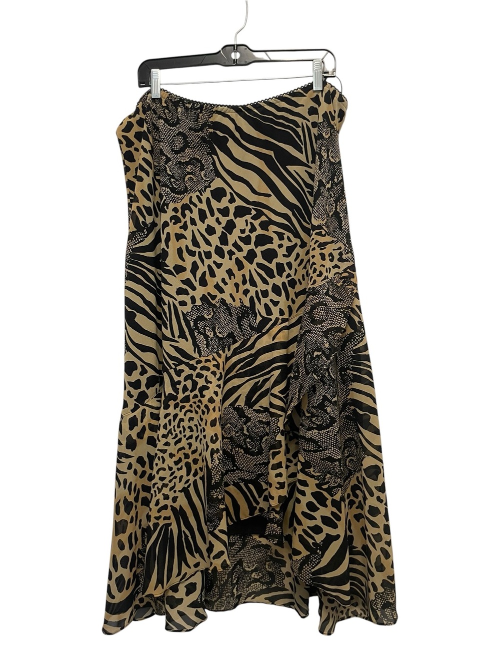 Vintage Y2K Lola P. 2000's Flowy Maxi Skirt Animal Print Brown Tan Grunge XL
